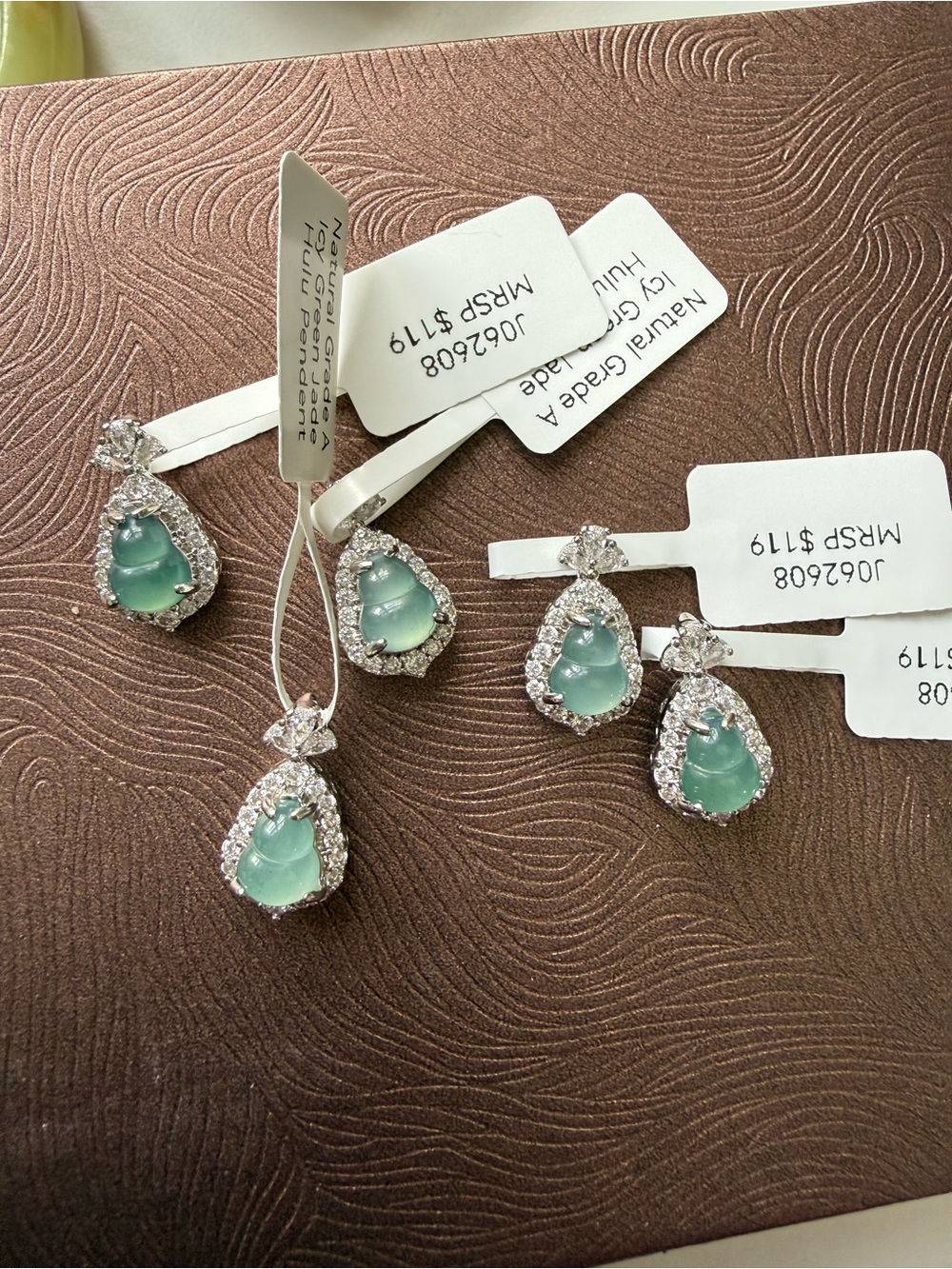 Natural Grade A Jade Laughing Hulu Pendent Icy Green Jade w Halo Stones